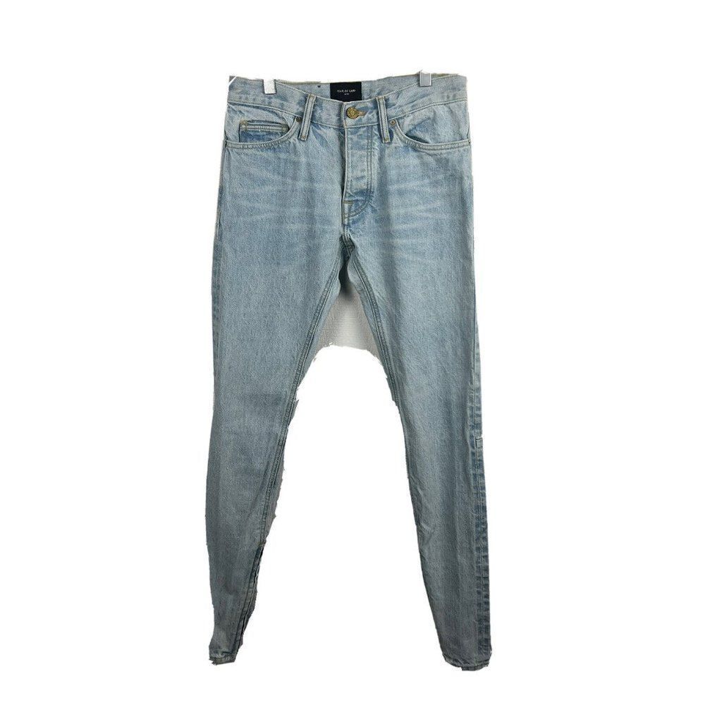 Fear Of God Jeans 29 Mens Light Blue Denim Slim Fit Zipped Hem Fifth Selvedge